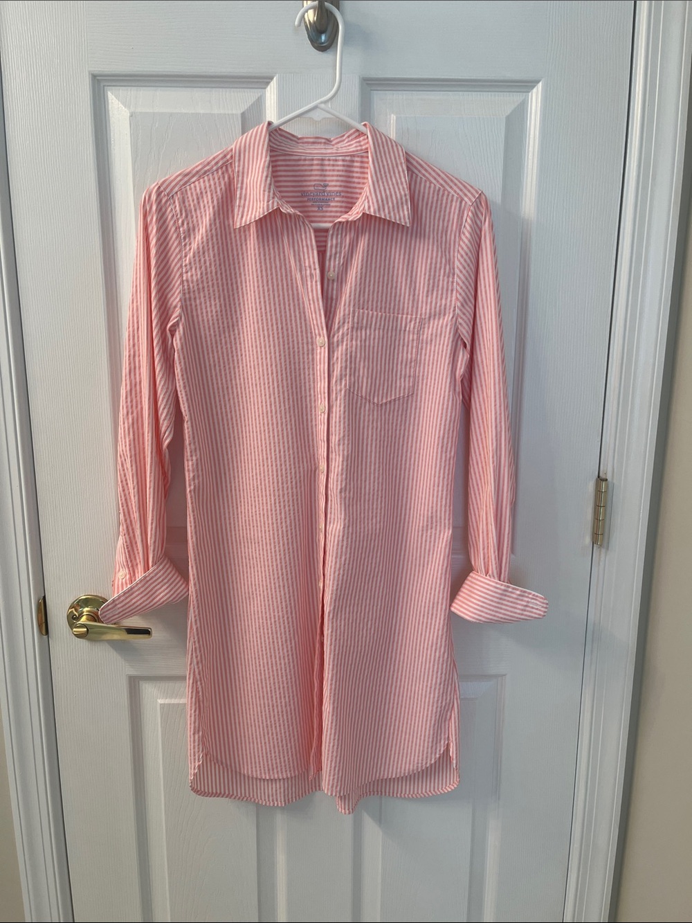 Vineyard Vines Pink and White Striped Longline Button-Up Shirtdress or cover up
